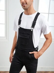 GENTILAND Men Flap Pocket Ripped Denim Dungarees Without Tee - Black - View 4
