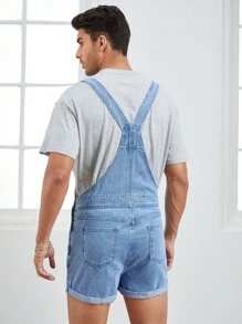 Manfinity VCAY 男士補丁貼口袋牛仔連體短褲不帶T恤 - 淺色水洗藍 - 查看 2