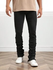 Manfinity VCAY Men Solid Skinny Stacked Jeans - Black - View 5
