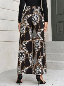 SHEIN Privé 錬條圖案斜口袋闊腿褲 - 彩色 - 查看 2