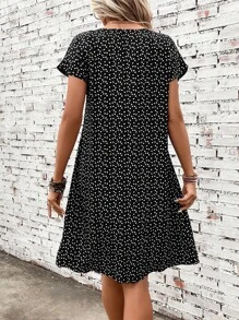 EMERY ROSE Heart Print Batwing Sleeve Dress - Black - View 2