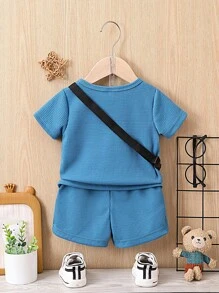 Baby Boy Solid Tee & Shorts & Bag - Blue - View 2