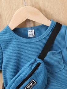 Baby Boy Solid Tee & Shorts & Bag - Blue - View 4