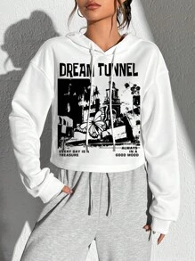 SHEIN Coolane Quần áo thể thao nữ Dây kéo Slogan Loại bướm Giải trí - trắng - Xem 1