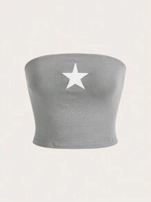 SHEIN EZwear Star Print Tube Top - Grey - View 1
