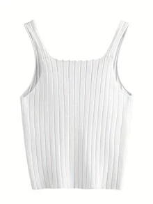 Nút phía trước Đồ đan Ribbed Áo - trắng - Xem 2