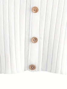 Nút phía trước Đồ đan Ribbed Áo - trắng - Xem 4