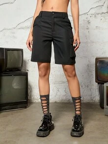 Street Solid Flap Pocket Side Cargo Shorts - màu đen - Xem 5
