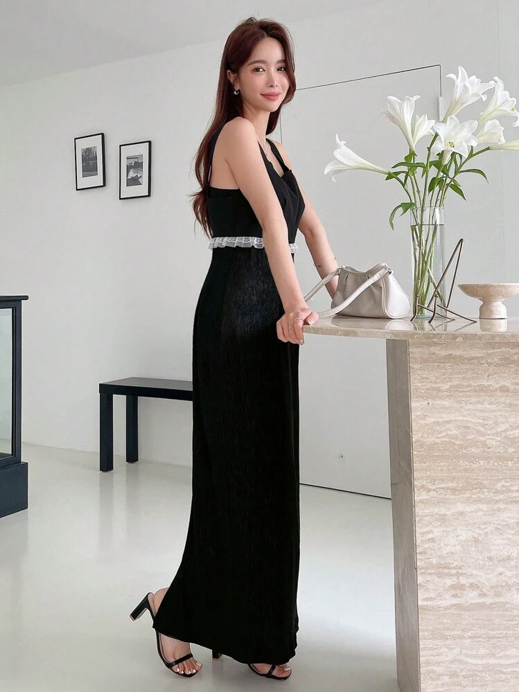 Dazy Designer Đầm Tương phản ren Chia Khối Màu Thanh lịch - màu đen - Xem 8