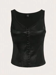 SHEINNeu Áo khoác và áo lót dành cho xe tăng nữ màu trơn Giải trí - màu đen - Xem 1