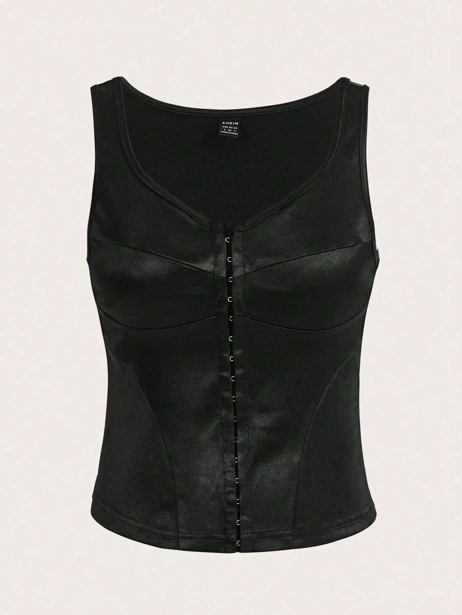 SHEINNeu Áo khoác và áo lót dành cho xe tăng nữ màu trơn Giải trí - màu đen - Xem 1