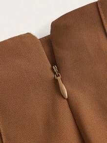 SHEINNeu Solid Pleated Knot Side Skirt - Brown - View 4