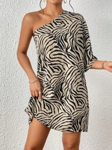 Firerie Rochie scurtă de vară cu dungi zebră pe un umăr