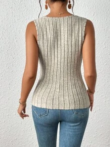 SHEIN Essnce Women Sleeveless Low V-Neck Criss-Cross Back Tank Top - Khaki - View 2