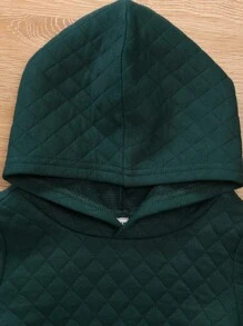 SHEIN 男嬰字母貼布袋鼠口袋連帽衫和運動褲 - 墨綠色 - 查看 3