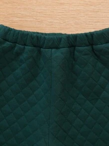 SHEIN 男嬰字母貼布袋鼠口袋連帽衫和運動褲 - 墨綠色 - 查看 4