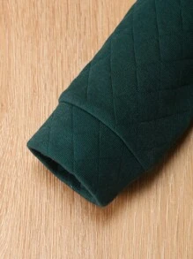 SHEIN 男嬰字母貼布袋鼠口袋連帽衫和運動褲 - 墨綠色 - 查看 5