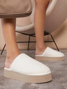 毛茸茸包頭一腳蹬家居拖鞋 - 米色 - 查看 3