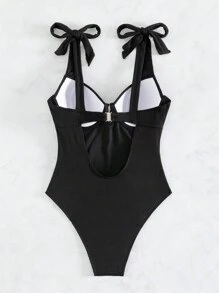 SHEIN Swim Summer Beach Tie Shoulder Underwire One Piece Swimsuit - Black - View 3