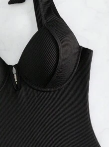 SHEIN Swim Summer Beach Tie Shoulder Underwire One Piece Swimsuit - Black - View 8