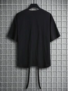 Manfinity Homme 男士素色不對稱下擺T恤 - 黑色 - 查看 2