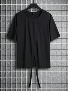 Manfinity Homme 男士素色不對稱下擺T恤 - 黑色 - 查看 3