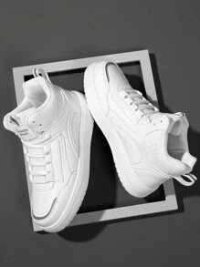 運動鞋適合男士,極簡前綁帶板鞋 - 白色 - 查看 1