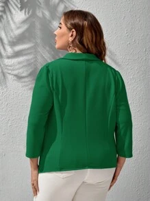 SHEIN Privé 大碼青果領開門襟西裝外套 - 綠色 - 查看 2