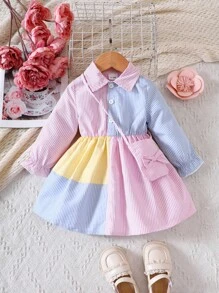 Đứa bé gái In sọc Khối màu Váy sơ mi & Cái túi - Nhiều màu - Xem 1