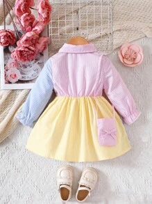 Đứa bé gái In sọc Khối màu Váy sơ mi & Cái túi - Nhiều màu - Xem 2