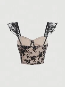 SHEIN MOD Floral Print Ruffle Trim Bustier Crop Corset Structure Top - Multicolor - View 2