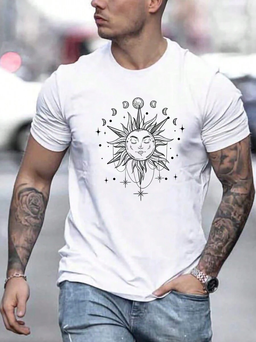 Manfinity Men Cotton Sun & Moon Print Tee - White - View 1