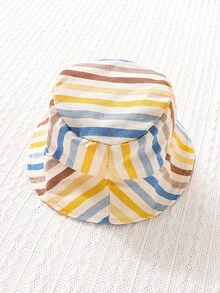 SHEIN 男嬰條紋印花背心連體短褲附帽子 - 彩色 - 查看 5