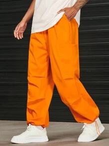 Manfinity VCAY 男士束口腰長褲，降落傘款出行必備 - 橘色 - 查看 1