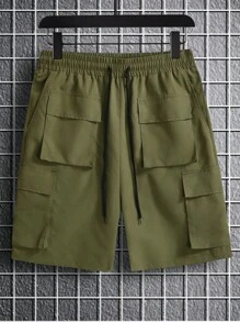 Manfinity EMRG Nam Túi có nắp Eo dây rút Ngoại cỡ Cargo Quần short - xanh quân đội - Xem 3