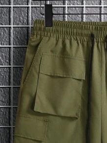 Manfinity EMRG Nam Túi có nắp Eo dây rút Ngoại cỡ Cargo Quần short - xanh quân đội - Xem 4