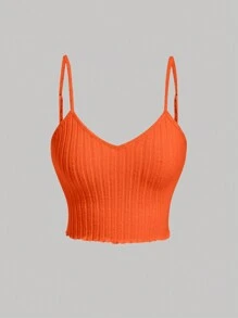 SHEIN MOD Áo khoác và áo lót dành cho xe tăng nữ Xù nhỏ Gân đan màu trơn Giải trí - trái cam - Xem 1