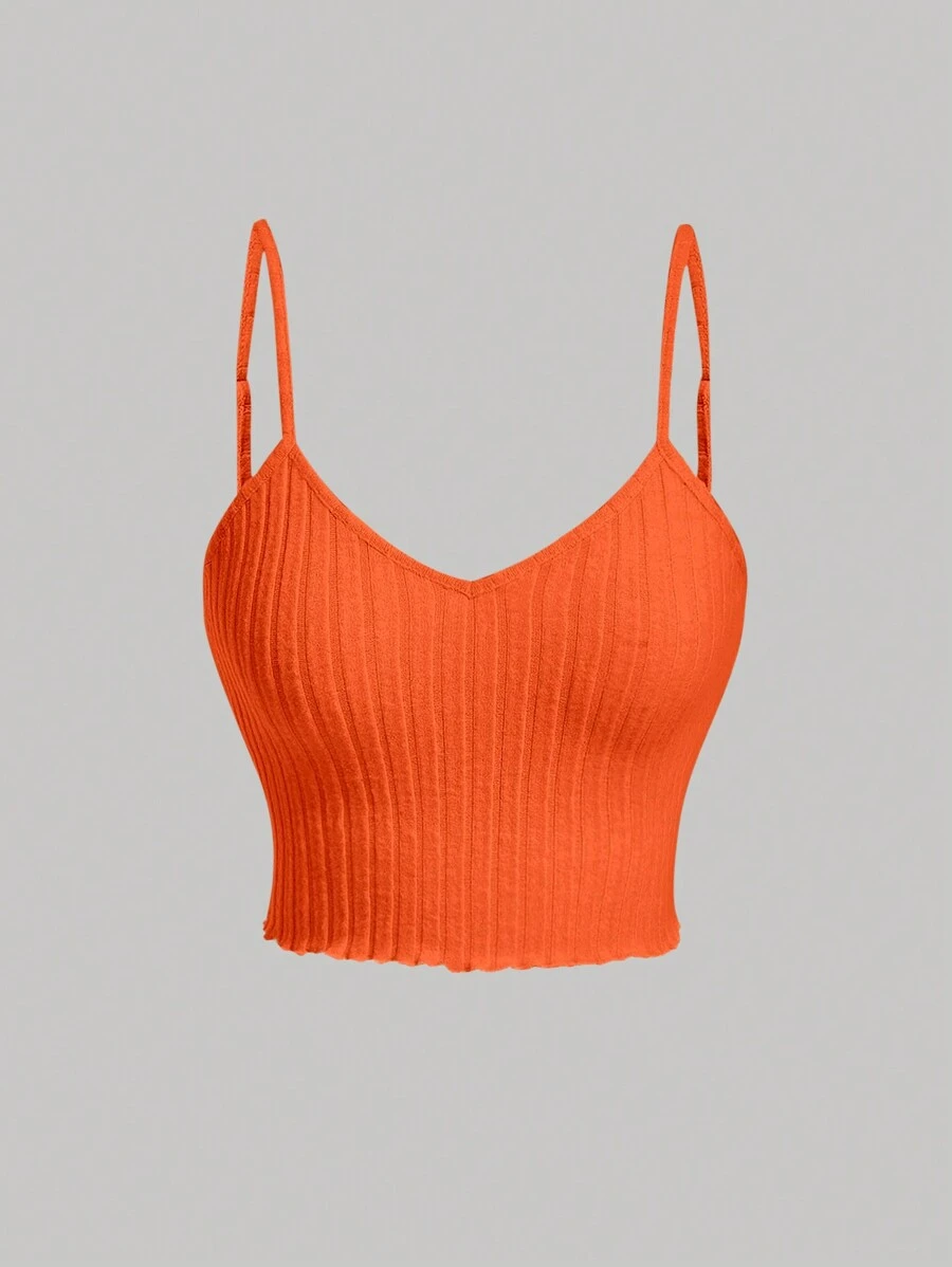 SHEIN MOD Áo khoác và áo lót dành cho xe tăng nữ Xù nhỏ Gân đan màu trơn Giải trí - trái cam - Xem 1