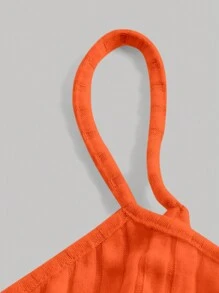 SHEIN MOD Áo khoác và áo lót dành cho xe tăng nữ Xù nhỏ Gân đan màu trơn Giải trí - trái cam - Xem 3
