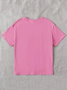 SHEIN Leap Crew Teen Girls Letter & Palm Tree Print Tee - Pink - View 2