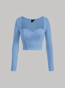 SHEIN MOD Sweetheart Neck Bustier Tee - Baby Blue - View 1