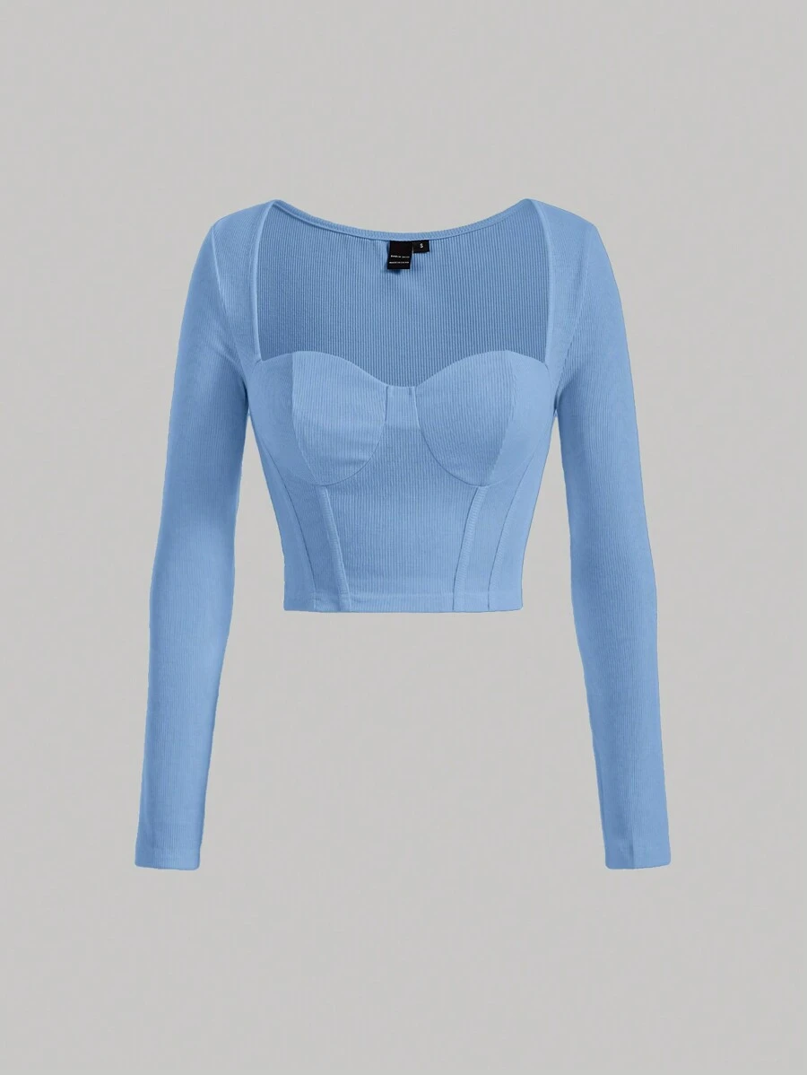 SHEIN MOD Sweetheart Neck Bustier Tee - Baby Blue - View 1