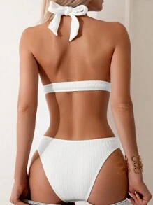 Bañador bikini halter unicolor - Blanco - Ver 2
