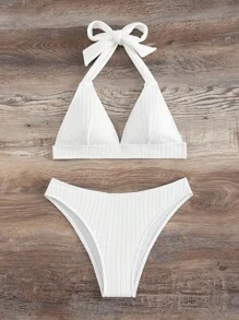 Bañador bikini halter unicolor - Blanco - Ver 4
