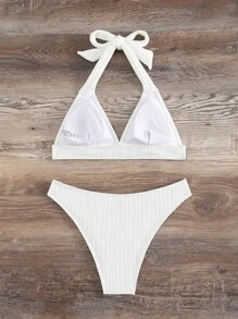 Bañador bikini halter unicolor - Blanco - Ver 6