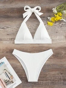 Bañador bikini halter unicolor - Blanco - Ver 7