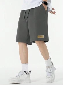 Manfinity Hypemode 鬆身男士字母拼接束腰短褲 - 深灰色 - 查看 1