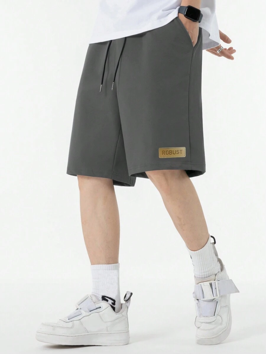 Manfinity Hypemode 鬆身男士字母拼接束腰短褲 - 深灰色 - 查看 1