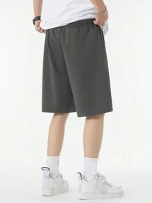 Manfinity Hypemode 鬆身男士字母拼接束腰短褲 - 深灰色 - 查看 2