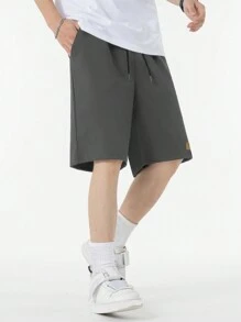 Manfinity Hypemode 鬆身男士字母拼接束腰短褲 - 深灰色 - 查看 3